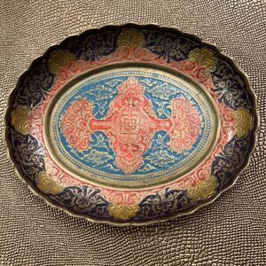 VTG Orient Bronze Plate Inlaid Design Decorative Hand Carved Fruit Bowl India